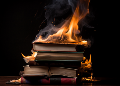 a stack of books on fire. get it?